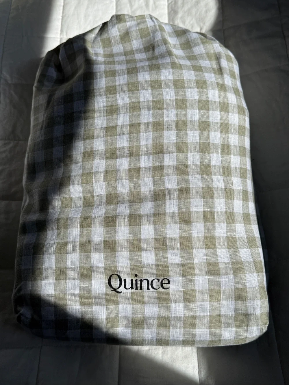 Quince European Linen Sheet Set Cal King Olive Gingham NWOT